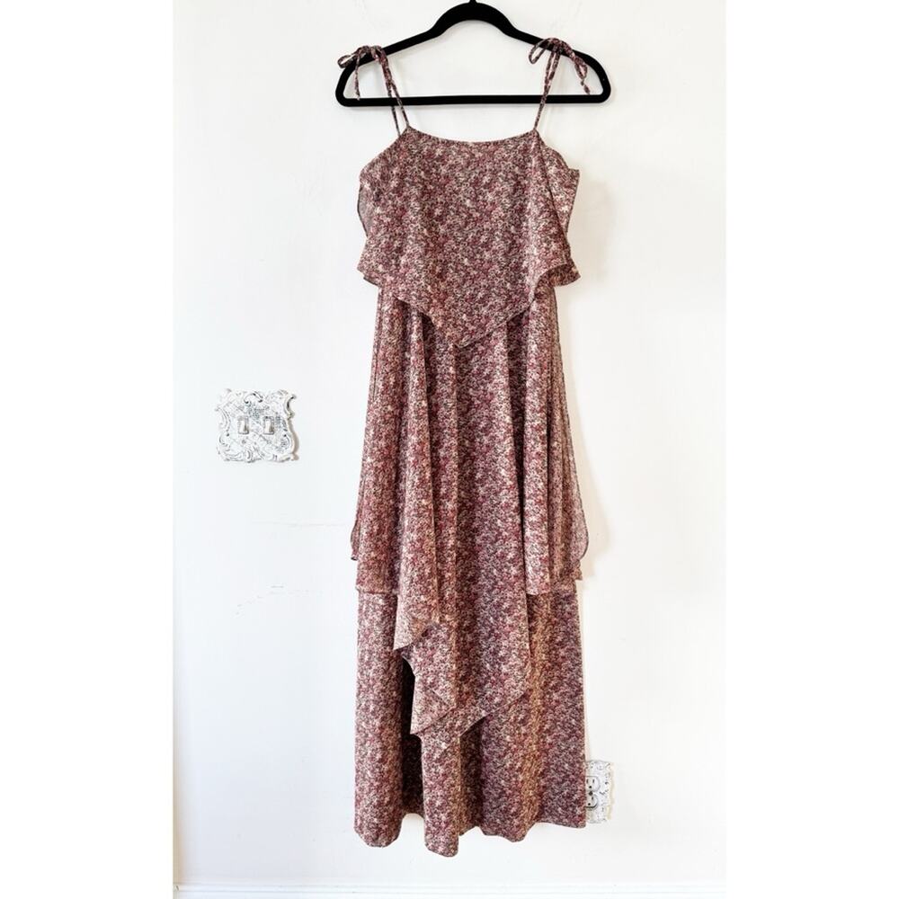 Vntg 70s Ursula of Switzerland Dusty Pink Floral Tiered Summer Maxi Dress S 9/10